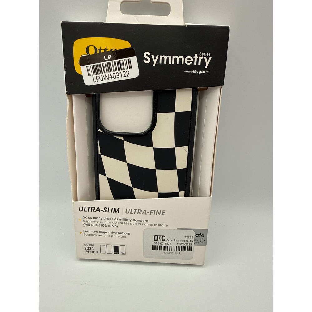 OtterBox Symmetry Case iPhone 16 Pro Black White Checkered New MagSafe Slim